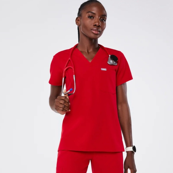 Figs Women's Red Scrub Top-size S, Like new - Picture 1 of 4